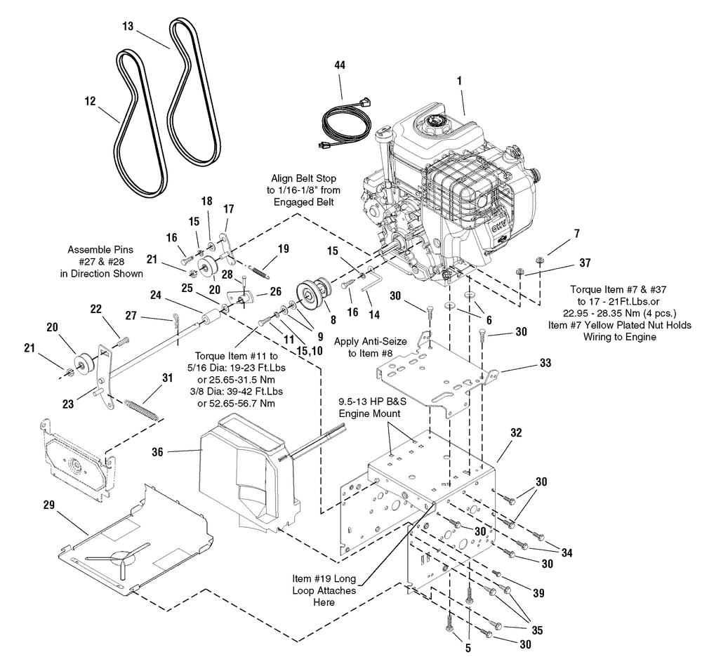 Engine And Frame Group - Steerable Diagram and Parts List for 1695070-966D 2006 Briggs and Stratton Snow Blower